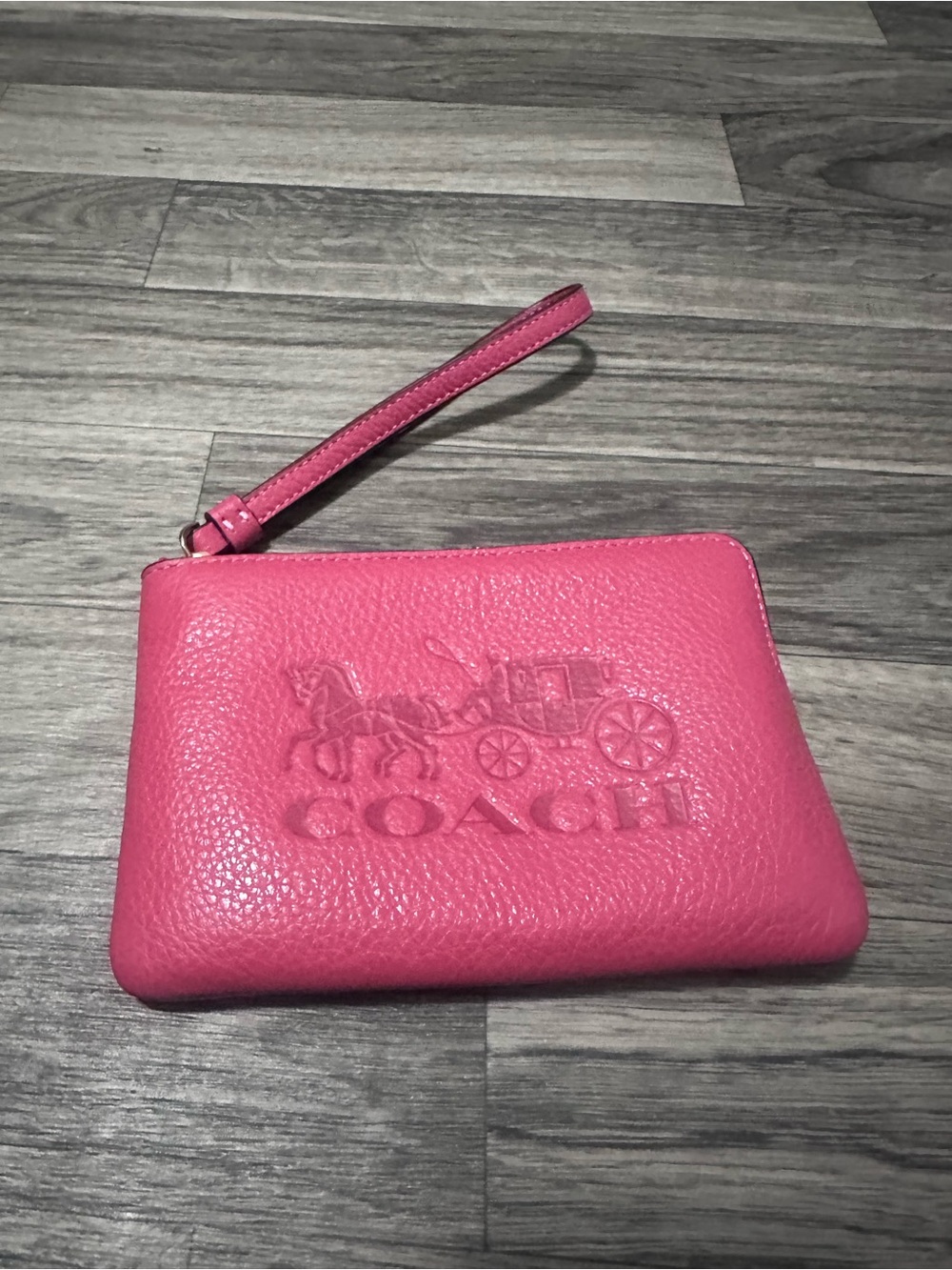 COACH Hot Pink Pebbled Leather Wristlet Clutch